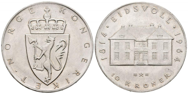 NORUEGA. 10 Coronas. (Ar. 20,12g/35mm). 1964. 150º Aniversario de la Constitució...