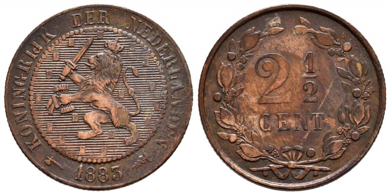 PAÍSES BAJOS. 2 1/2 Cent. (Ae. 3,64g/23mm). 1883. Wilhelm III. (Km#108.1). MBC-....