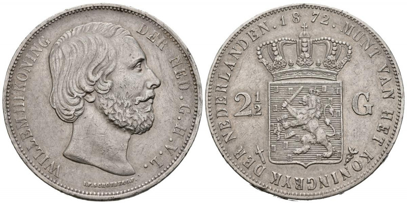 PAISES BAJOS. 2 1/2 Gulden. (Ar. 24,88g/38mm). 1872. Willem II. (Km#82). MBC+.