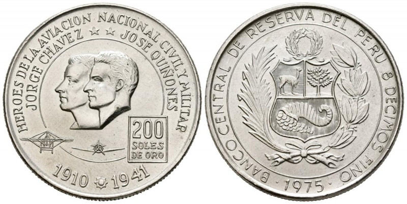 PERU. 200 Soles. (Ar. 21,54g/37mm). 1975. Héroes de la Aviación Nacional. (Km#26...