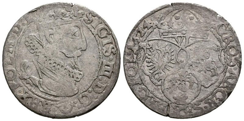 POLONIA, Sigismund III. 6 Groschen. (Ar. 3,65g/25mm). 1624. (GD 24a). MBC.