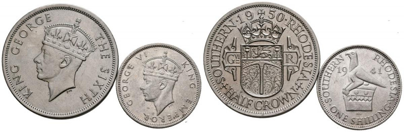 RHODESIA DEL SUR. Pareja formada por 1 Shilling de 1941 y 1/2 Crown de 1950. Dif...