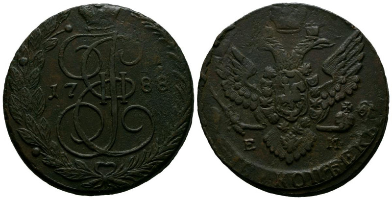 RUSIA, Catalina II (1762-1796). 5 Kopeks. (Ae. 44,34g/44mm). 1788 EM. (Bit#642)....