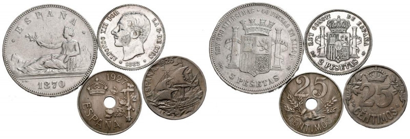 CENTENARIO DE LA PESETA. Bonito conjunto formado por 4 monedas, 2 de ellas en pl...