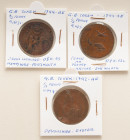 GRAN BRETAÑA. Conjunto de 3 piezas de 1/2 Penny Token en cobre de los años 1792 y 1794. Diferentes estados de conservación. A EXAMINAR.