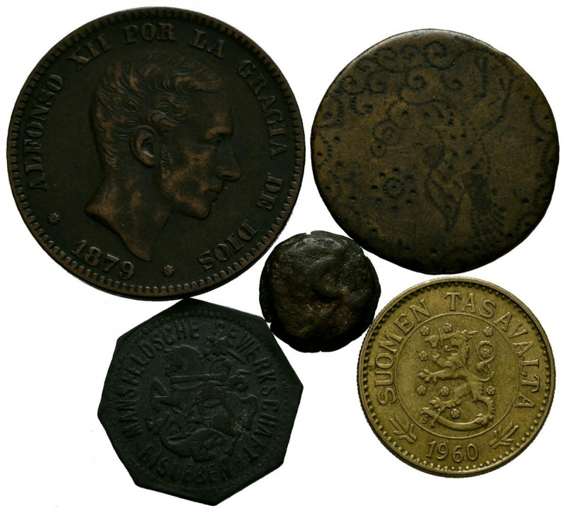 Interesante y variado cojunto de 5 monedas en cobre y cuproniquel de diferentes ...