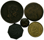 Interesante y variado cojunto de 5 monedas en cobre y cuproniquel de diferentes épocas, incluyendo un bronce ptolemaico, y piezas del S XIX y XX. Dife...