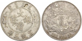 CHINA
Republik. Dollar Jahr 3 (1911), Tientsin. Mit zwei Chopmarks. 26.72 g. L./M. 37. Dav. 216. Kleine Kratzer / Small scratches. Sehr schön-vorzügl...