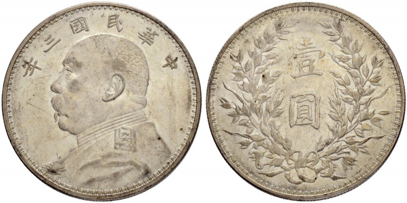 CHINA
Republik. Yuan Shi-Kai. Dollar 1914. 27.05 g. Kann 645. Dav. 225. Kleine ...