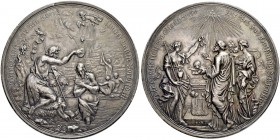 DEUTSCHLAND
Medaillen. Miscellanea. Taufe und Firmung. Silbermedaille o. J. (um 1720). Stempel von G. L. G. Hautsch und Laufer. Die Taufe Christi im ...