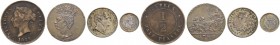 ESSEQUIBO & DEMERARY
William IV. 1830-1837. 1/2 Guilder 1832. Dazu: Grossbritannien. William IV. Three-Halfpence 1834. Zypern. Victoria. 1/2 Piaster ...