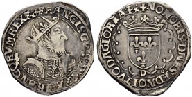 FRANKREICH
Königreich und Republik. François I. 1515-1547. Teston o. J., Lyon. 9.25 g. Duplessy 904. Sehr schön / Very fine. (~€ 215/~US$ 265)