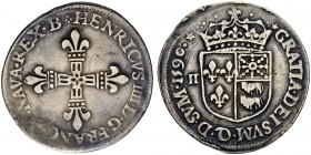 FRANKREICH
Königreich und Republik. Henri IV. 1589-1610. 1/4 Ecu du Béarn 1590, Pau. 9.51 g. Duplessy 1240. Ciani 1520. Flaue Stelle / Weak area. Seh...