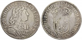FRANKREICH
Königreich und Republik. Louis XIV. 1643-1715. Ecu du Palement 1679 B, Rouen. 26.97 g. Gadoury 209. Dav. 3805. Schrötlingsfehler am Rand u...