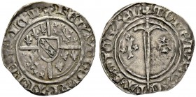 FRANKREICH
Bar, Herzogtum. René I. von Anjou, 1419-1480. 1/2 Groschen o. J. (1431-1453), Saint-Mihiel. 1.37 g. Flon 488,11. Gutes sehr schön / Good v...