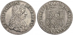 FRANKREICH
Lothringen, Herzogtum. Karl IV., zweite Regierung, 1661-1670. Teston 1669, Nancy. 8.61 g. Flon 716,45. Leicht justiert und kleiner Schrötl...