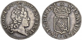 FRANKREICH
Lothringen, Herzogtum. Leopold I. 1690-1729. 1/2 Teston 1720, Nancy. 4.55 g. Flon 910,123. Leicht justiert / Minor adjustment marks. Gutes...