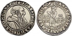 FRANKREICH
Metz. Bistum. Robert de Lenoncourt, 1551-1555. Taler 1551, Vic-sur-Seille. 28.49 g. Wendling II/E/z/28. Flon 758,2. Dav. 9559. Sehr selten...