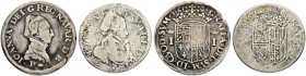 FRANKREICH
Navarra, Königreich. Jeanne d'Albret, 1562-1572. Teston 1565, Pau. Teston 1571, Pau. Sehr seltene Variante mit verändertem Brustbild. Dupl...