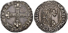 FRANKREICH
Navarra, Königreich. Henri II. 1572-1589. 1/4 Ecu 1587. 9.54 g. Duplessy 1402. Poey d'Avant 3496. Selten / Rare. Feine Patina / Nicely ton...