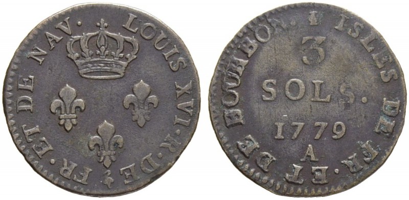 FRANKREICH
Französische Kolonien. Réunion et Maurice. Louis XVI, 1774-1793. 3 S...