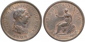 GROSSBRITANNIEN
Königreich. George III. 1760-1820. Penny 1806, Birmingham. 18.93 g. Seaby 3780. Gutes vorzüglich / Good extremely fine. (~€ 85/~US$ 1...