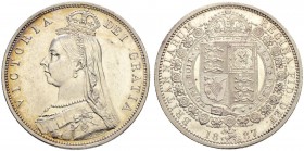 GROSSBRITANNIEN
Königreich. Victoria, 1837-1901. 1/2 Crown 1887, London. Jubilee bust. 14.09 g. Seaby 3924. Fast FDC / About uncirculated. (~€ 70/~US...