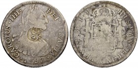 GROSSBRITANNIEN
Britisch Honduras. George III. 1760-1820. 6 Shilling 1 Penny o. J. (1811-1818). Gegenstempel GR unter Krone auf 8 Reales 1797 von Bol...