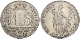 ITALIEN
Genua. Dogi Biennali, 1528-1797. 8 Lire 1796. 33.18 g. MIR 309/4. Dav. 1370. Sehr schön / Very fine. (~€ 130/~US$ 160)
