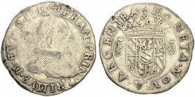 ITALIEN
Messerano. Francesco Filiberto Ferrero Fieschi, 1584-1629. 2 Fiorini o. J. 7.82 g. MIR 773 (R4). Von grösster Seltenheit / Of the highest rar...