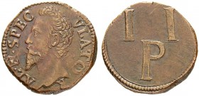 ITALIEN
Parma. Alessandro Farnese, 1586-1592. Tessera o. J. Per i due pani "misturati". 3.60 g. Vorzüglich / Extremely fine. (~€ 105/~US$ 125)