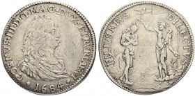 ITALIEN
Toscana. Cosimo III. de Medici, 1670-1723. Piastra 1684, Florenz. 30.85 g. MIR 329/3. Dav. 4212. Sehr schön / Very fine. (~€ 170/~US$ 210)