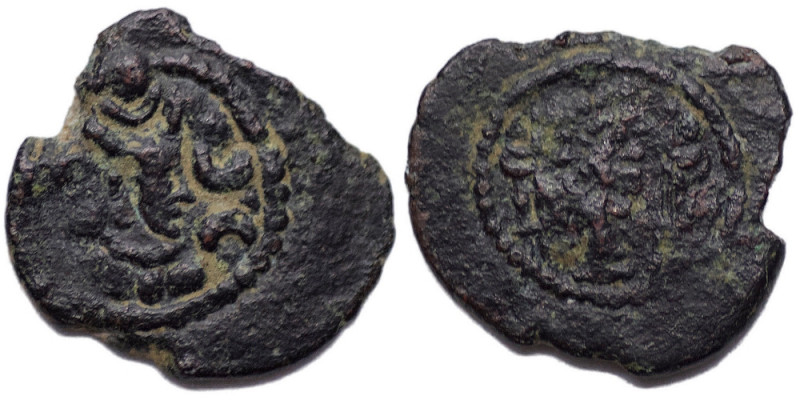 SASANIAN EMPIRE, Vahram V (Varahran), AD. 420-438. Æ Pashiz (1.61 gm; 16 mm). Va...