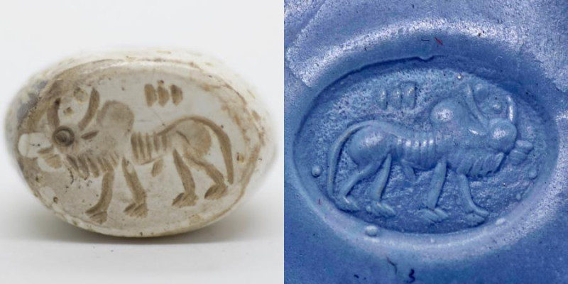 Ancient Sasanian Suleimani agate seal. Water buffalo to left symbols on top. Ver...