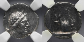 GREEK: Lycia, Phaselis, 2nd -1st Century BC, AR Drachm, Lycian League Issue, NGC AU. Obverse: Apollo. Reverse: Cithara. NGC # 3819945-194.