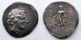GREEK: Thrace (Thasos), c 146 BC, AR Tetradrachm (36mm, 16.55). Obverse: Head of young Dionysius, right, wearing ivy wreath. Reverse: Herakles standin...