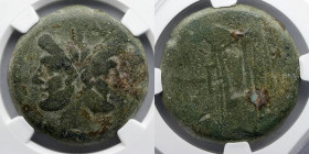 ROMAN REPUBLIC: AE As, Anonymous, c. 211 BC, NGC F (76.6g within holder). Obverse: Head of Janus. Reverse: Prow. NGC # 2117172-007.