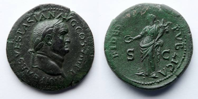 ROMAN EMPIRE: Vespasian, AD 69-79, AE Dupondius (30.5mm, 13.7g). Lugdunum (Lyon)...