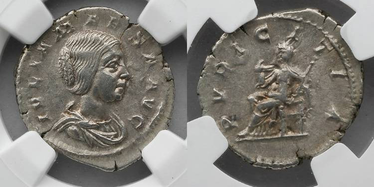 ROMAN EMPIRE: Julia Maesa, AR Denarius, NGC Choice XF, AD 218-224/5. Obverse: Ju...