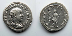 ROMAN EMPIRE: Gordian III, AR Antoninianus, AD 238-244, (21.5mm, 4.09g, 6h). Obverse: Radiate, draped and cuirassed bust of Gordian III. Reverse: Fide...