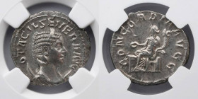 ROMAN EMPIRE: Otacilia Severa, AD 244-249, AR Antoninianus (22mm, 4.35 gm, 6h). NGC AU 5/5 - 5/5. Rome. Obverse: M OTACIL SEVERA AVG, draped bust of O...