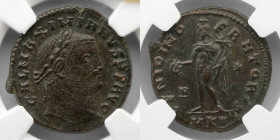 ROMAN EMPIRE: Galerius, AD 305-311, BI Nummus, NGC AU, 5/5, 4/5, Cyzicus Mint. NGC # 3155709118. NGC #3155709-118.