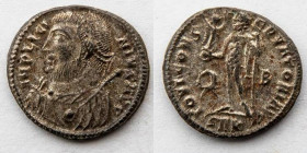 ROMAN EMPIRE: Licinius I, AE Follis, 308-324 AD, 18mm, 2.93g, Cyzicus Mint, 2nd Officiana, AD 317-320. Obverse: Laureate draped bust left, glove in le...
