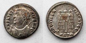 ROMAN EMPIRE: Licinius I, AD 317-320, AE Follis, 19mm, 3.3g, Heavily Silvered. Heraclea Mint. Obverse: IMP LICI-NIVS AVG; laureate head, glove, scepte...