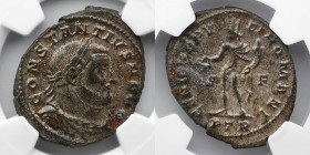 ROMAN EMPIRE: Constantius I, AE Follis, AD 305-306, BI Nummus, NGC AU (Issued as Caesar). NGC # 1883003-071.