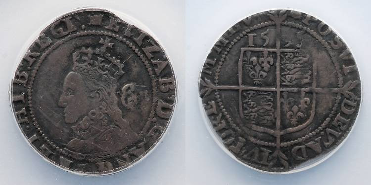 ENGLAND: Elizabeth I, 1558-1603, Silver AR Sixpence (Rose), ANACS VF 25. Spink 2...