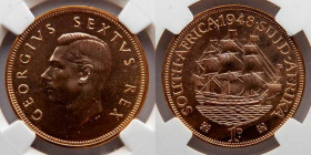 SOUTH AFRICA: George VI, 1948 Penny, NGC PF 65 RD, WINGS certified. Perfect Red! NGC # 2759881-017.