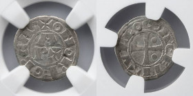 FRANCE: Bearn. AR Obol (.44g), In the name of Centulie, Montlebeau (typo on label). Hoard, NGC Authentic. NGC # 5872723-020.