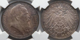 GERMANY: 1911 Barvaria- 90th Birthday, Drei 3 Mark, NGC MS64, Dr. Ruby Collection. NGC # 3591785-019.