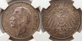 GERMANY: Baden. Friedrich II 3 Mark 1912-G -NGC AU58, Karlsruhe mint, KM280. Dr. Ruby Collection. NGC # 359786-020.